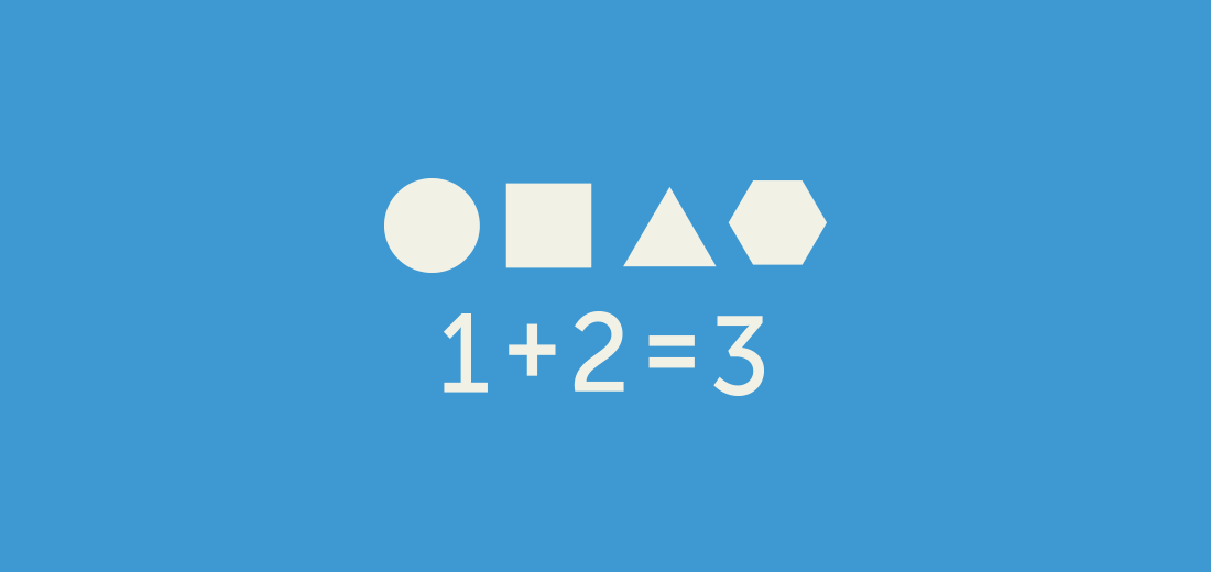 a circle, square, triangle, and hexagon above a math problem