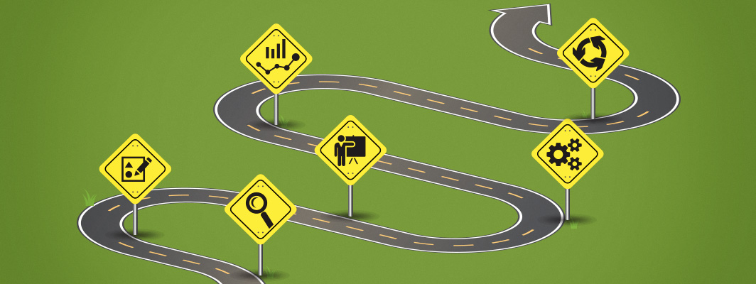 Illustration of road with roadsigns