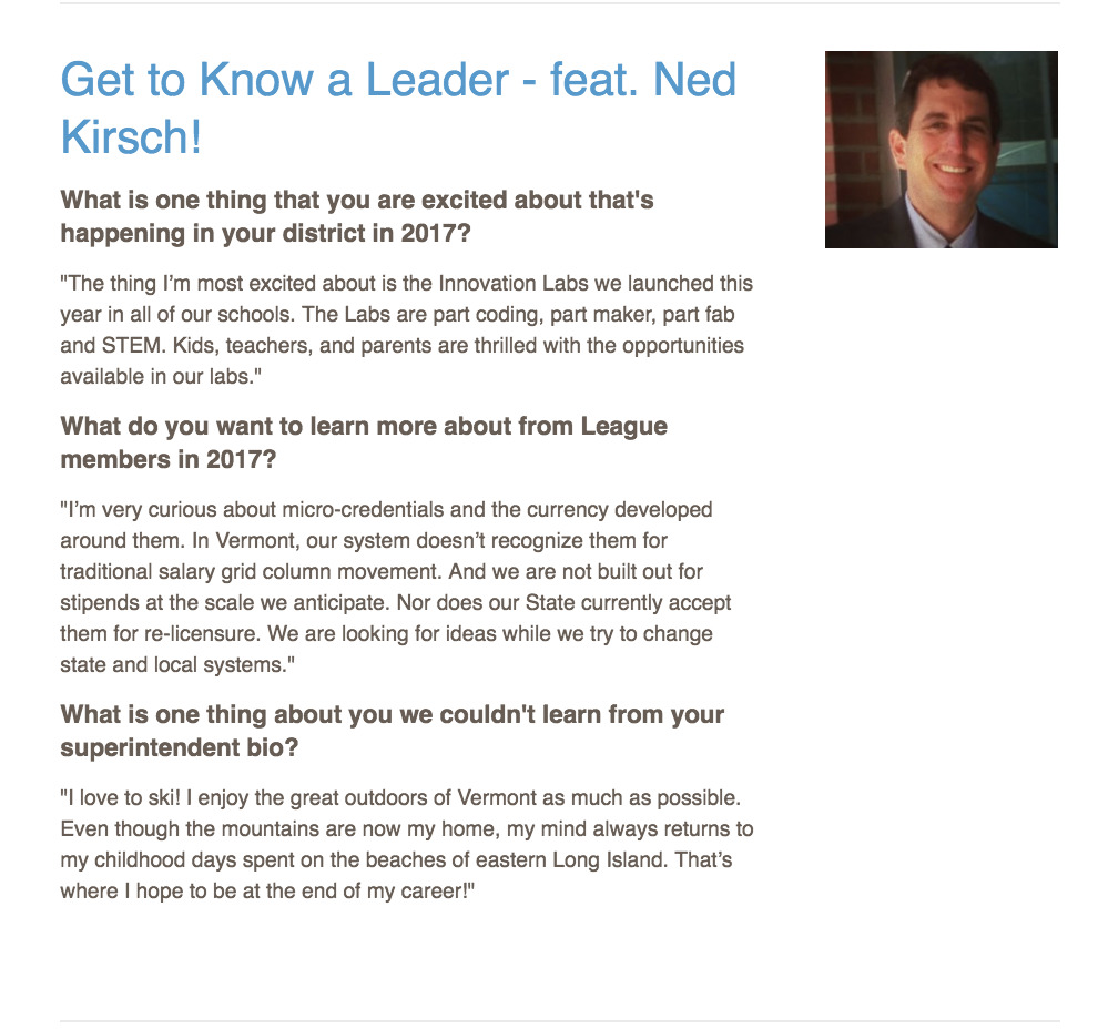 Get to know a leader - featuring Ned Kirsch questions and answers.