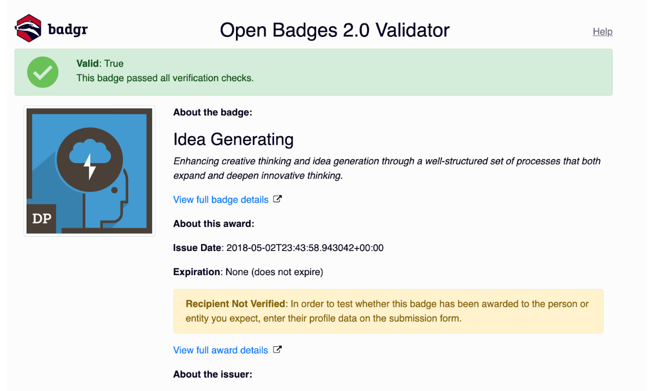 Open Badges 2.0 Validator valid message