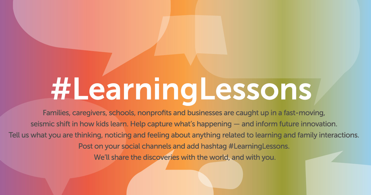 #LearningLessons hashtag on color background with speech bubbles