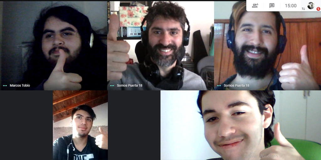Faces of five people on a videoconference, each in a different thumbnail image