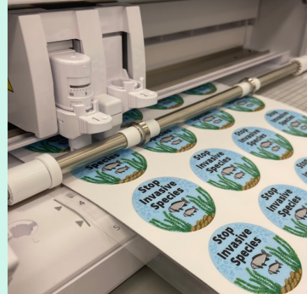 Image shows a sheet of stickers being printed for Allison's campaign.