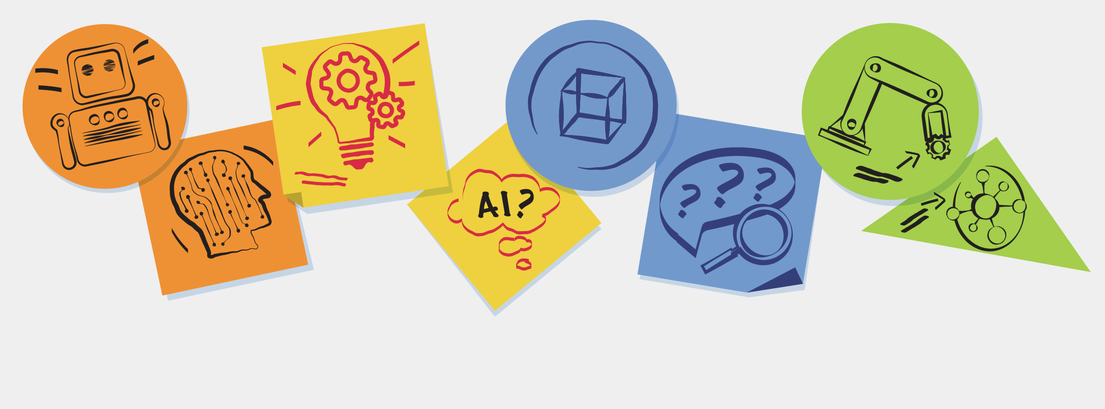 AI Listening Session Icons including a robot, lightbulb, and thought bubble with AI inside