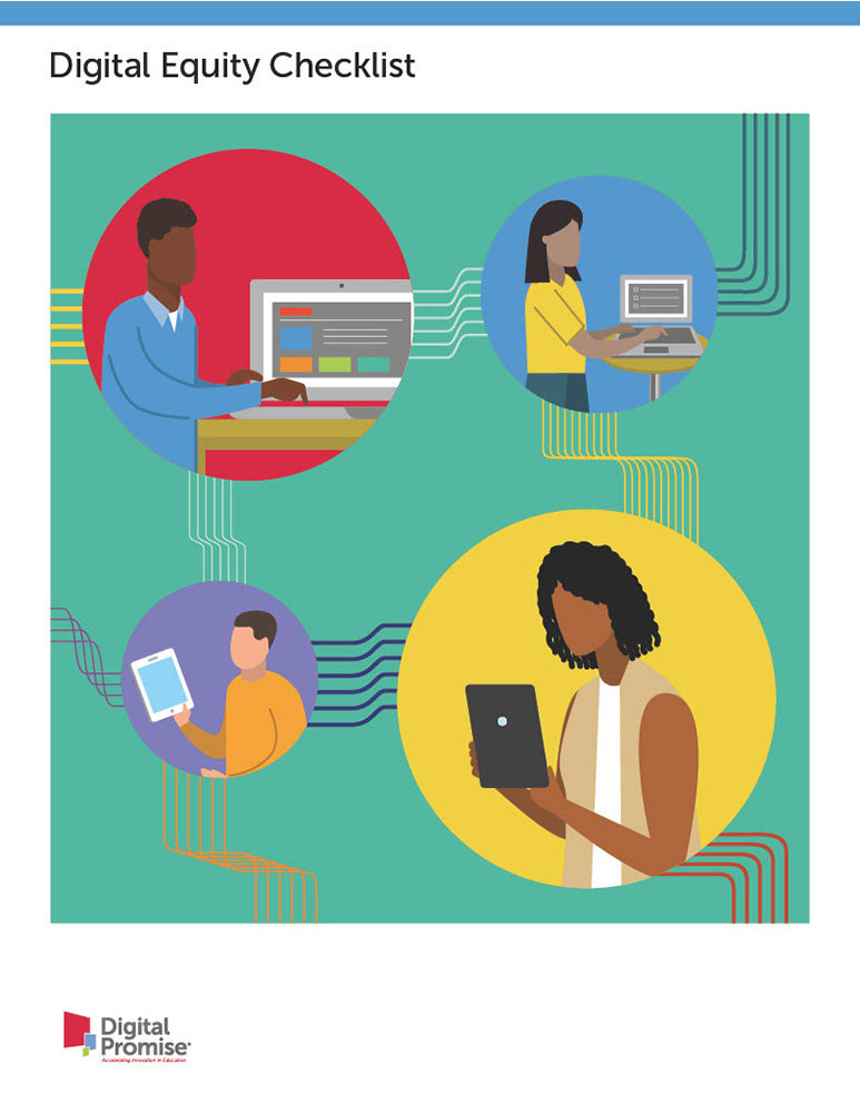 Digital Equity Checklist report cover; individuals using technology devices