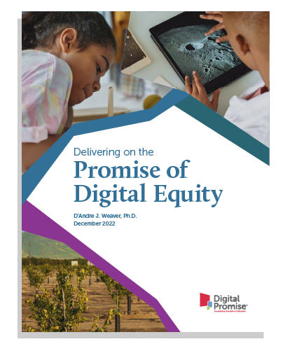 Delivering on the Promise of Digital Equity Cover image of two students using tech