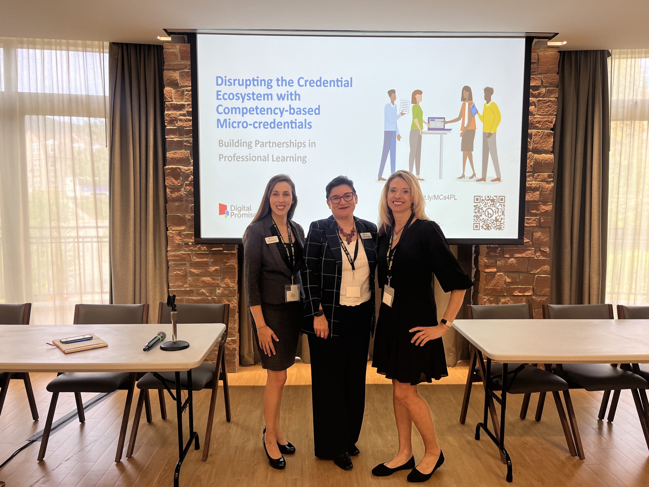 Marilys Galindo, Rita Fennelly-Atkinson, and Gina Conner during their session, “Disrupting the Credential Ecosystem with Competency-based Micro-credentials: Building Partnerships in Professional Learning.”
