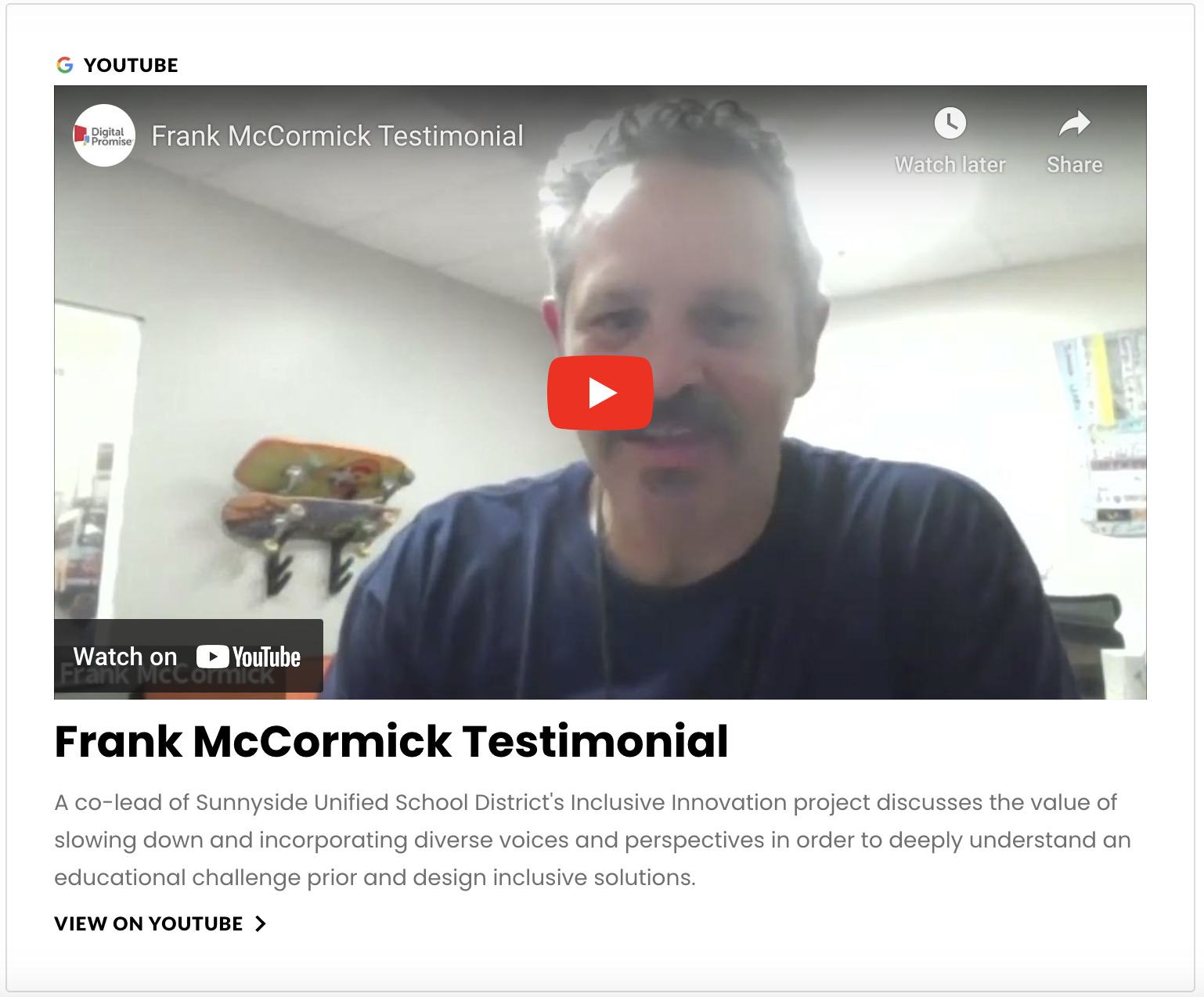 Frank McCormick Testimonial