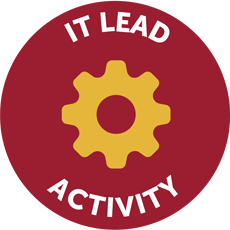 Red circle with gold cog and text saying "IT lead activity"