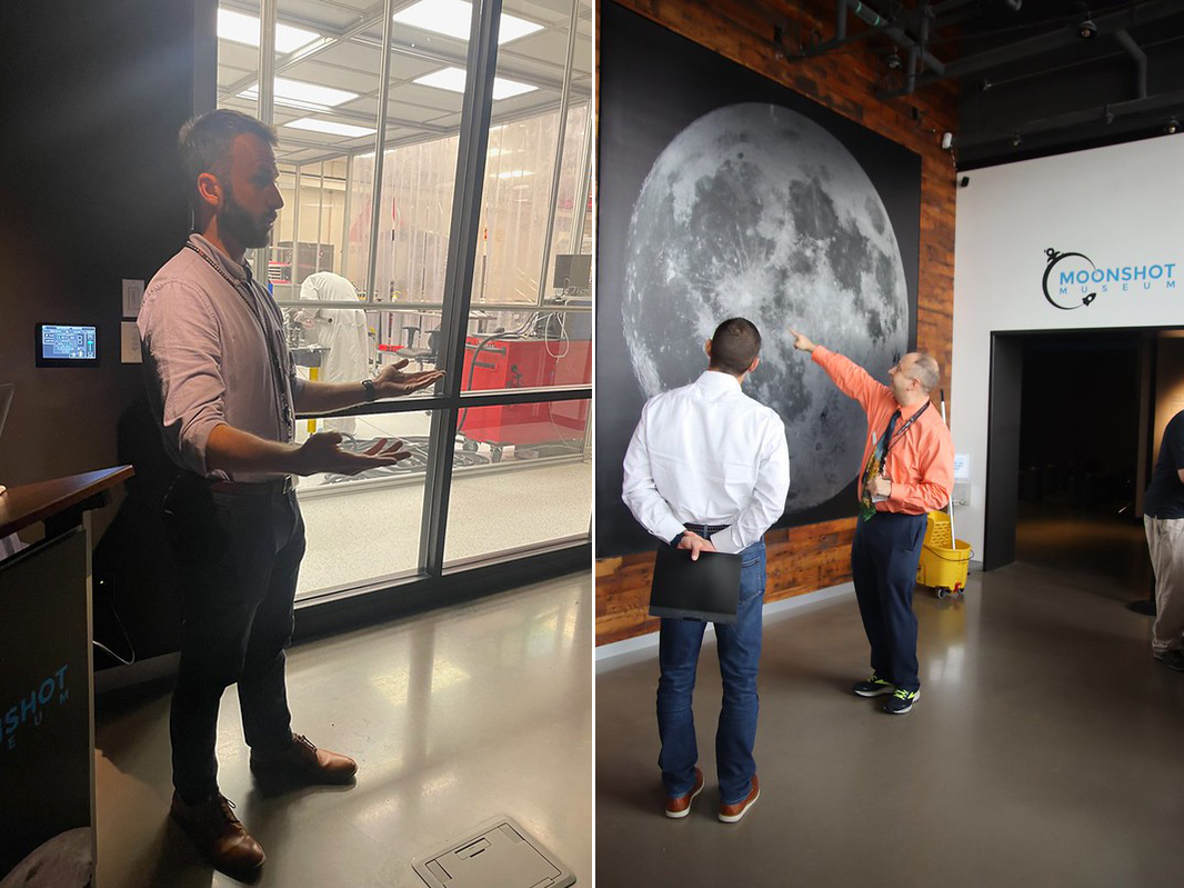 Observing Astrobotic’s clean lab where the Peregrine and Griffin landers are being prepared for their journey to the Moon and taking a closer look at their landing trajectory through a visit to the Moonshot Museum.