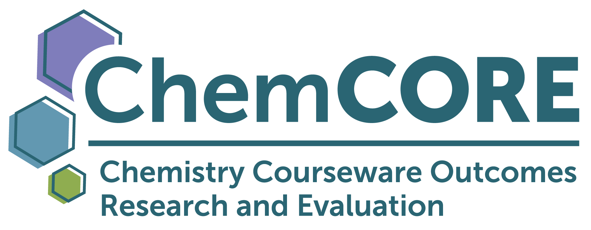 An image of the ChemCORE logo, including the tagline chemistry courseware outcomes research and evaluation