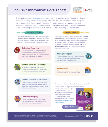 Thumbnail image of Core Tenets document with color modules and shapes and a small thumbnail of the report cover