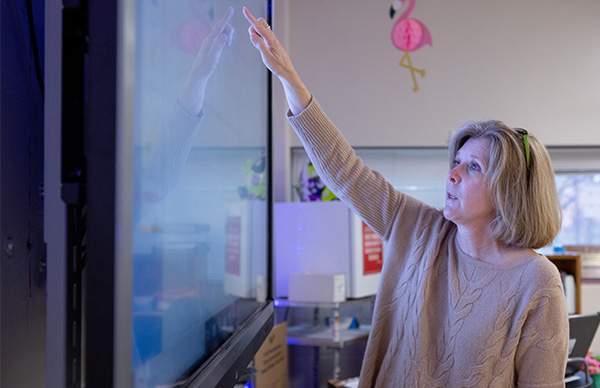 Educator teaching using a smart board