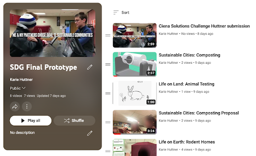 A screenshot of a Youtube playlist featuring students' prototypes. 