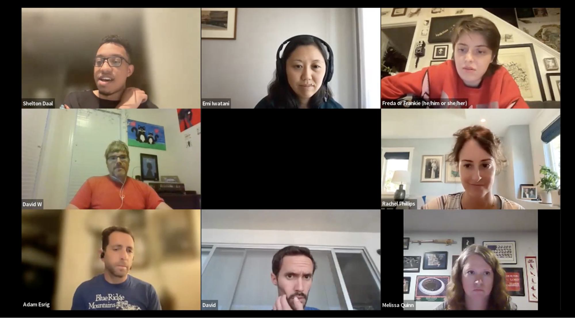 Eight people on a Zoom call