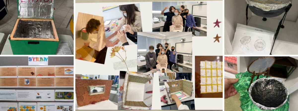 A collage showing students and their projects