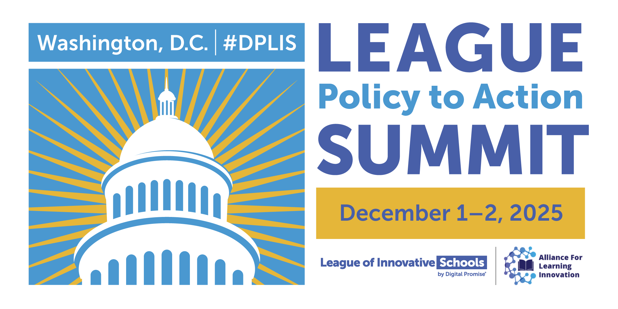 League Policy to Action Summit graphic, which includes the details: Washington, D.C., #DPLIS, December 1-2, 2025