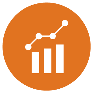 Orange circle with a white bar graph and line chart