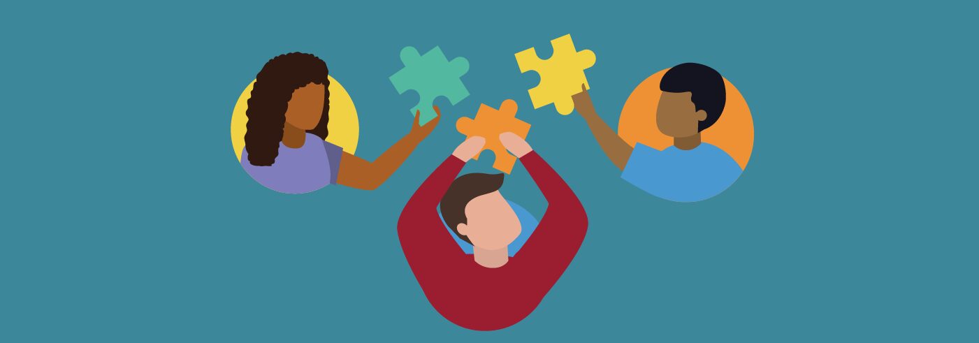 A graphic of three student figures holding up puzzle pieces.