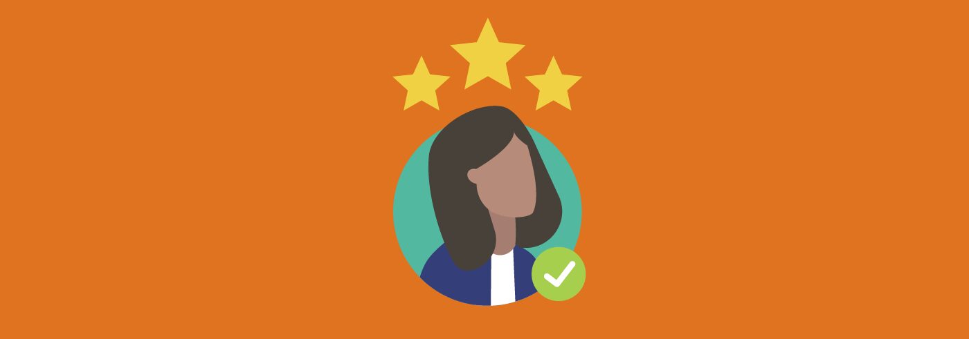 An icon of a woman educator with a green check. Above her head are three stars to indicate job satisfaction.