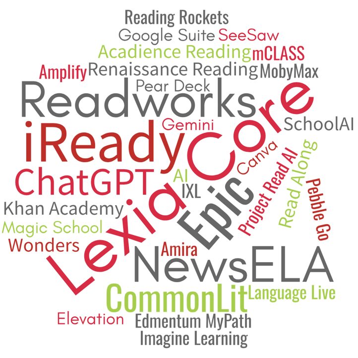  National Leadership Cohort Technologies Used: Lexia Core (4), iReady (3), Epic (3), NewsELA (3), Readworks (3), CommonLit (2), ChatGPT (2), Acadience Reading, AI, Amplify, Amira, Canva, Edmentum MyPath, Elevation, Google Suite, Imagine Learning, , IXL, Khan Academy, Language Live, Magic School, mCLASS (Amplify), MobyMax, Pear Deck, Pebble Go, Project Read AI, Reading Rockets, Renaissance Reading, SchoolAI, SeeSaw, Wonders, Gemini, Read Along.