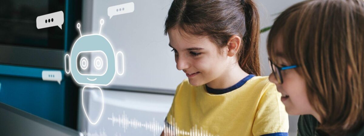 Children using system AI Chatbot in computer or mobile application